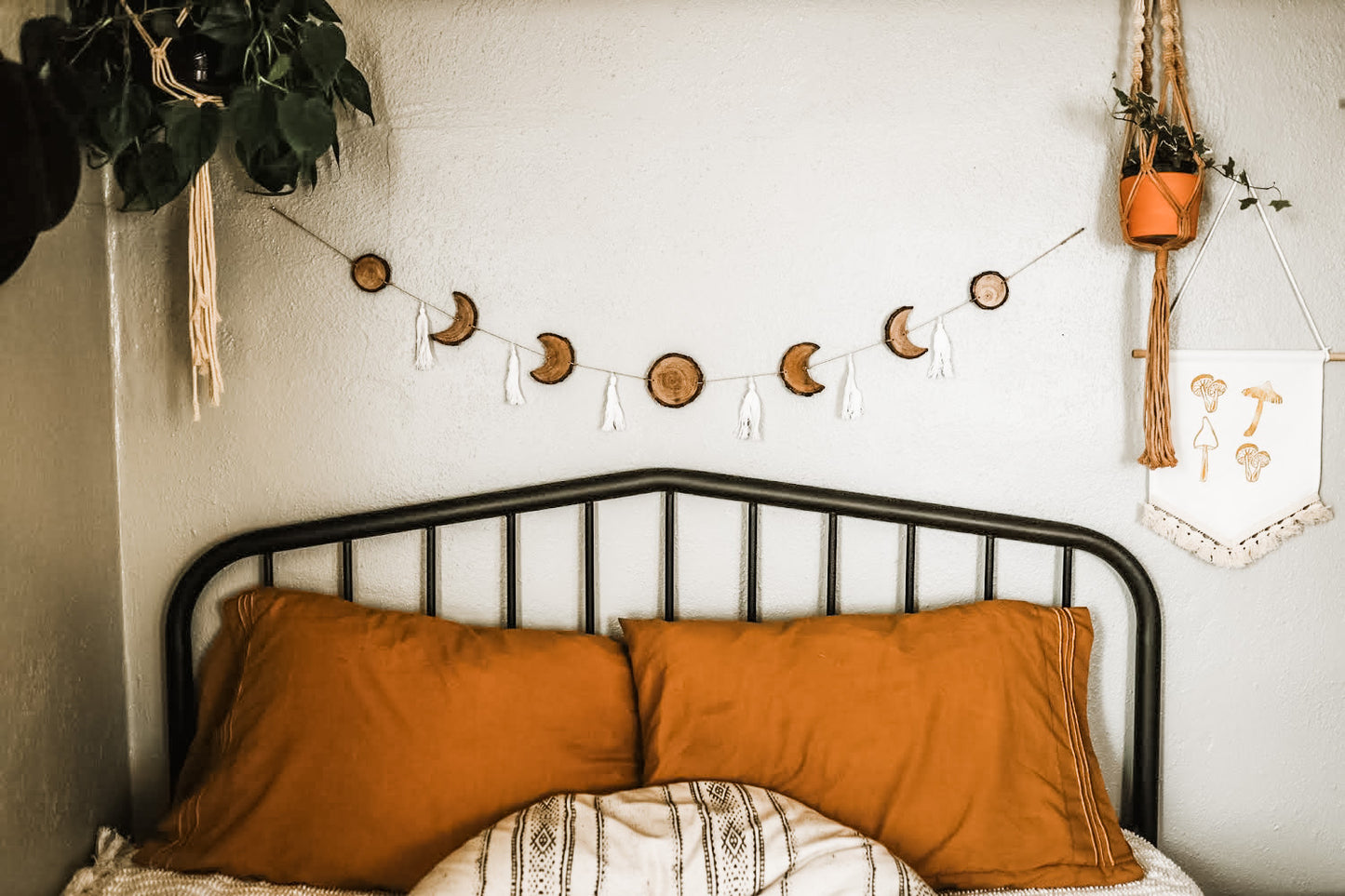 Coastfully Yours Handcarved Natural Birchwood Moon Phase Garland with Tassels