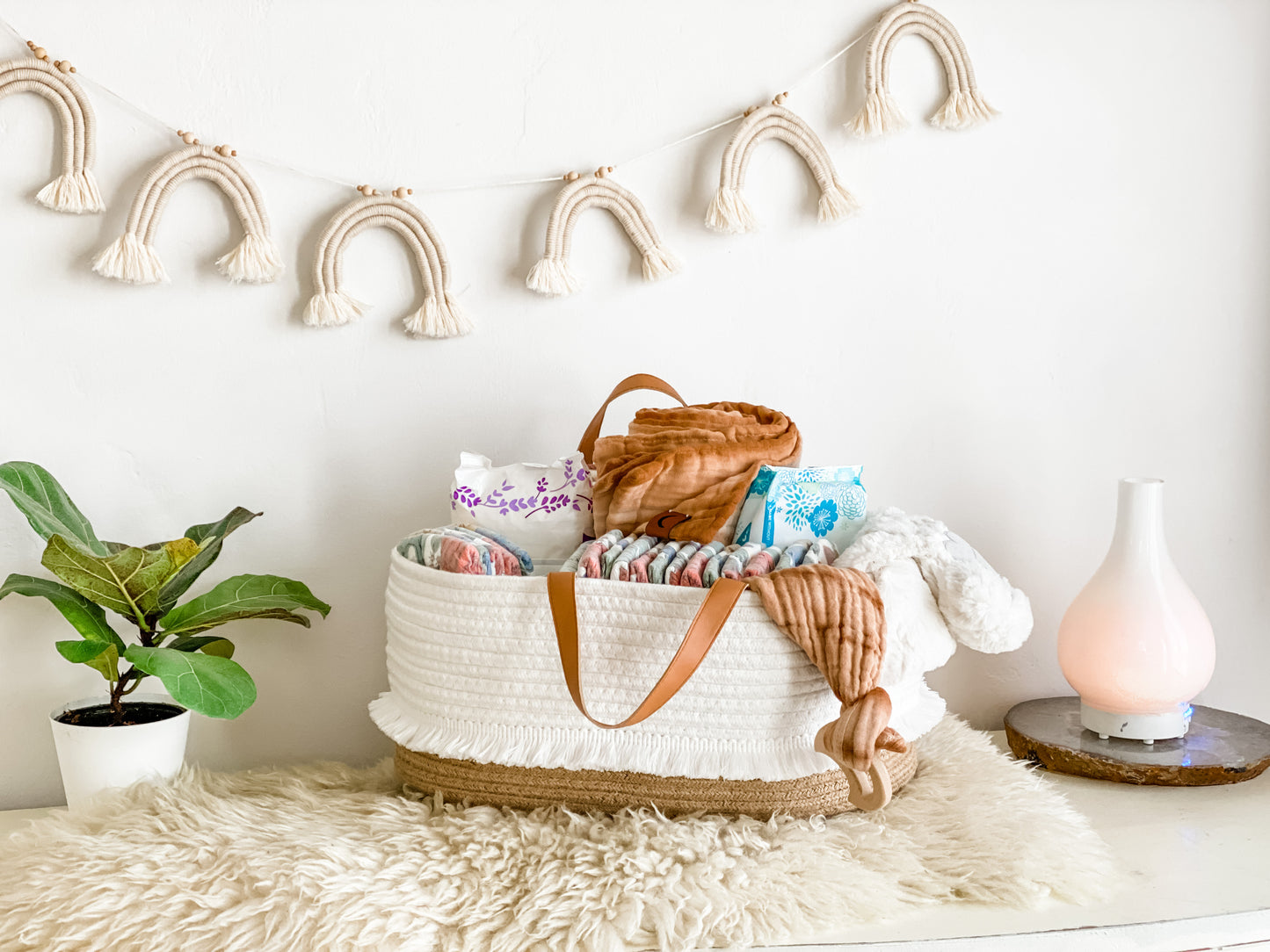Coastfully Yours Large Cotton Rope and Jute Diaper Caddy -Nursery Storage Baby Changing Basket with removable dividers